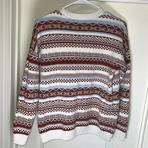 Hollister Sweater S Oversized Fair Isle Crew Neck Pullover Brown Blue - Picture 2 of 5